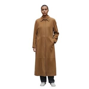 Vintage Hugo Buscati Tan Leather Women's Long Duster‎ Trench Coat, Medium